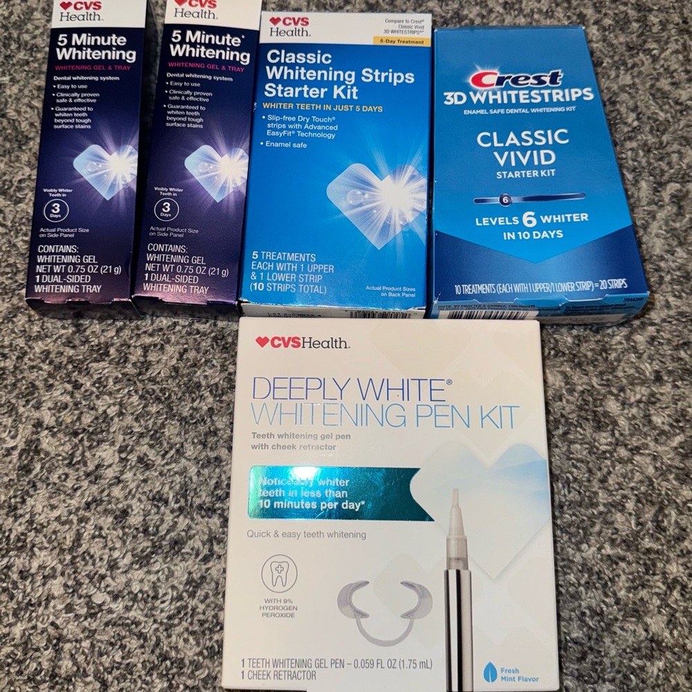 Crest and CVS Whitening strips and Kits